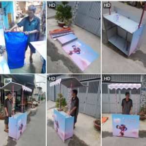 xe booth gấp gọn có mái che