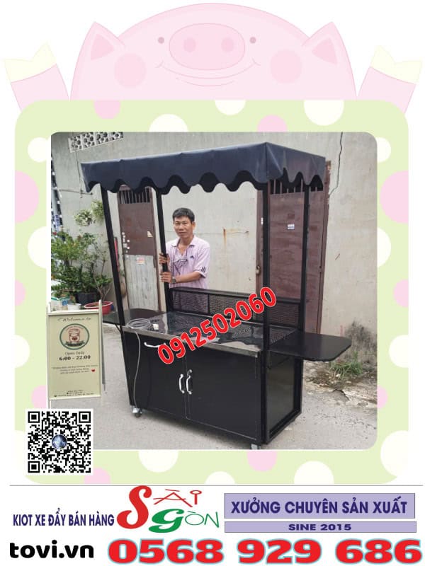 Xe Bán Đồ Ăn Vặt Có Mái Che – Giải Pháp Bán Hàng Lưu Động Hiệu Quả Tại TP.HCM làm xe bán hàng theo yêu cầu TPHCM