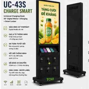 TOVI-UC43-S-06- kệ quảng cáo tivi màn hình sạc điện thoại miễn phí 6 cổng
